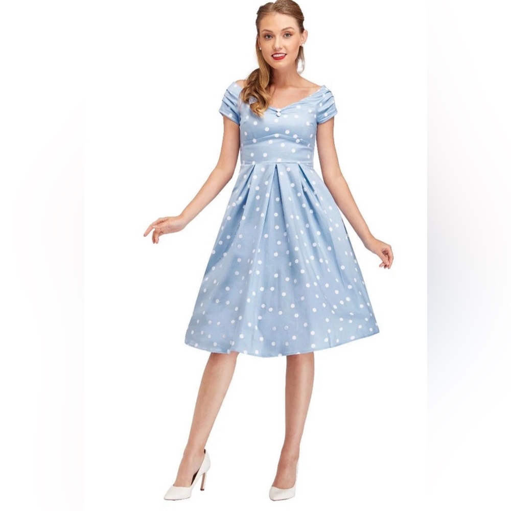 Dolly and Dotty Lily Off-Shoulder Polka Dot Evening Dress